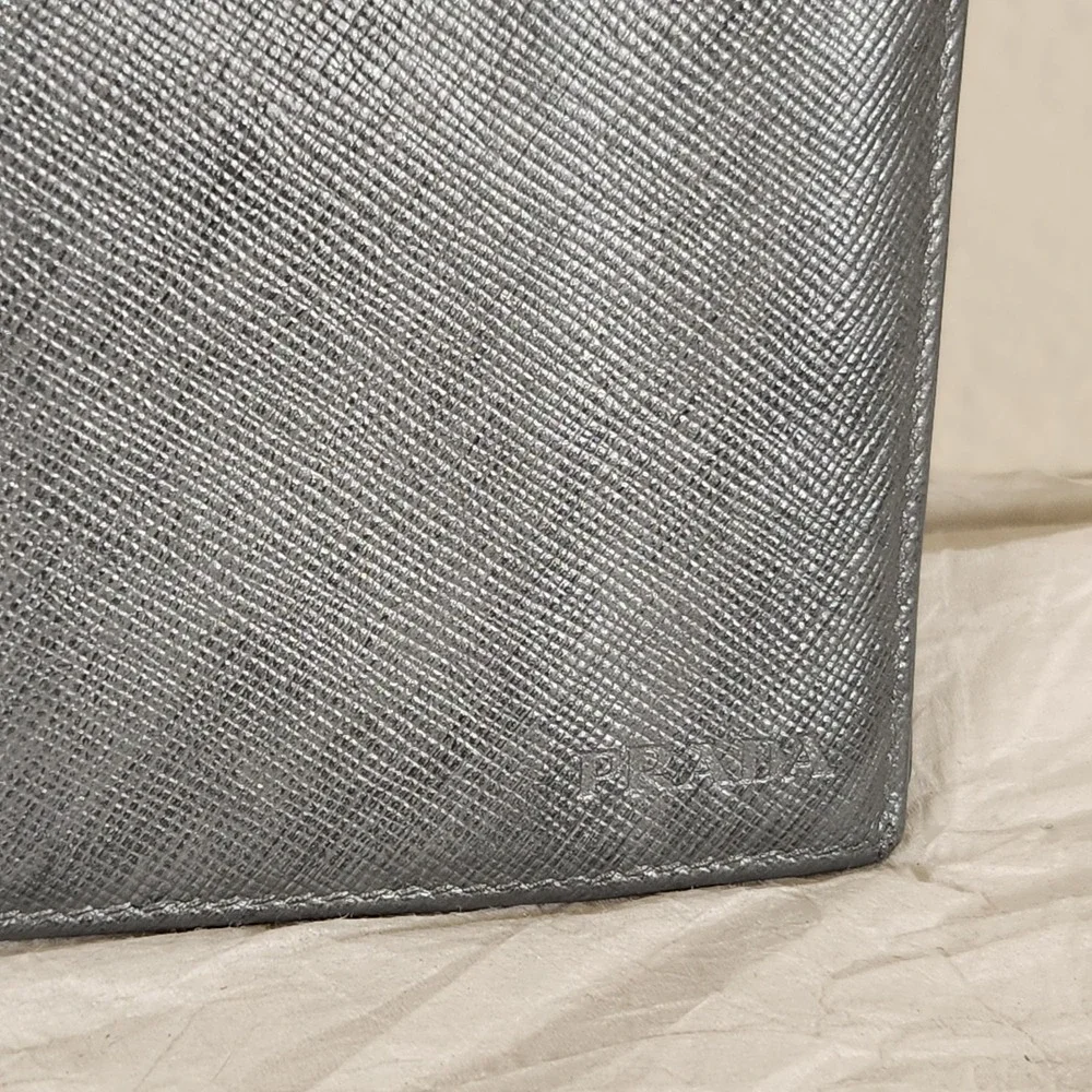 PRADA Saffiano Leather Long Bifold Wallet Argento Silver Metallic Gray